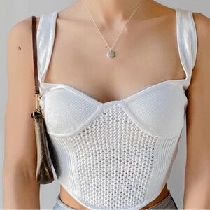 Urban Outfitters White Corset Crochet Knit Cropped Top Womens size Large